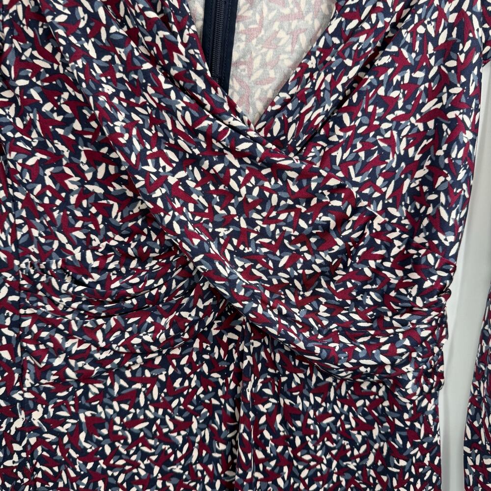 Tory Burch Dress Womens Small Burgundy Confetti Print 100% Silk Ruched - Picture 5 of 9